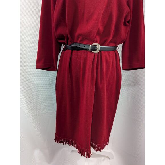 NINA LEONARD! RICH CARDINAL RED KNIT, FRINGED HEMLINE SWEATER DRESS! SZ XL - Picture 4 of 12